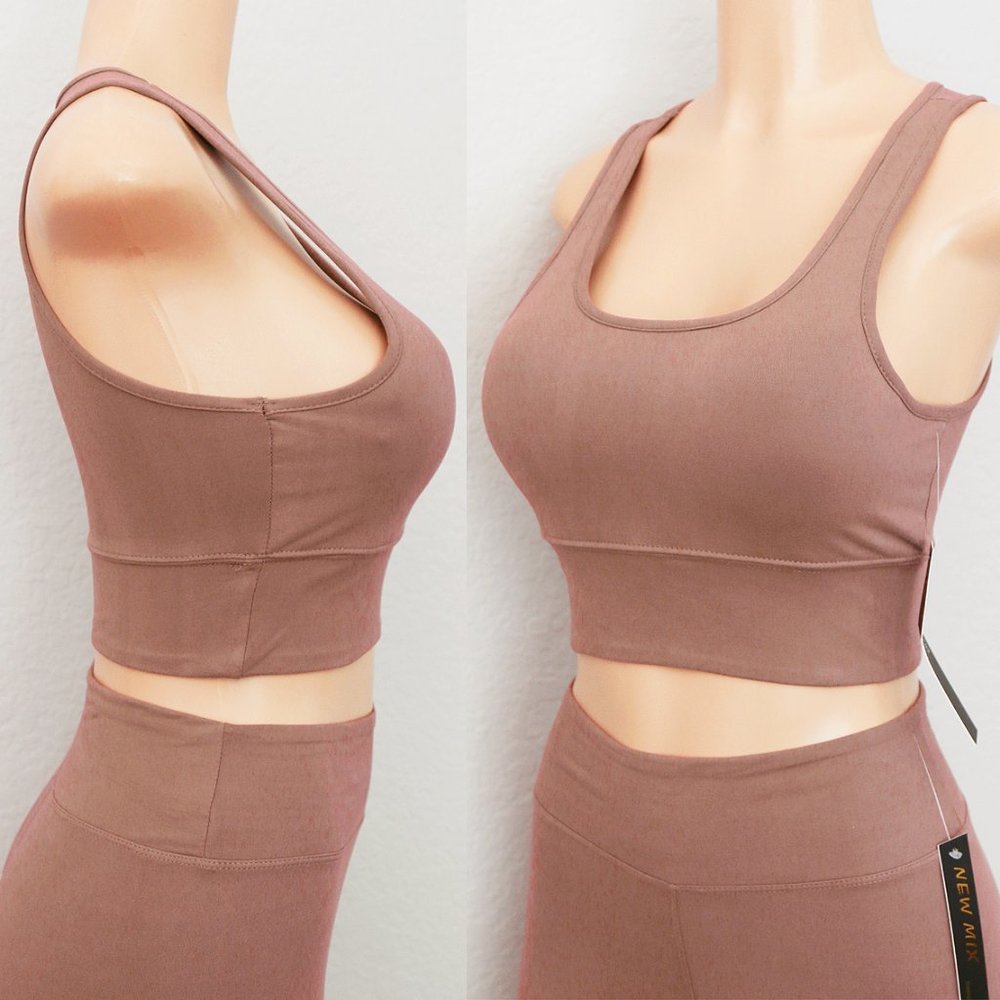 NEW Mocha Active Bra Crop Top + Leggings 2pc Set - Picture 7 of 10